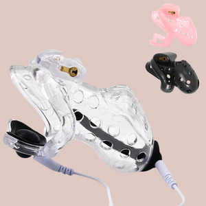 The Air One is shown here fully assembled with the Estim elements attatched, including the wiring.
As shown in this image, it is available in pink, black and transparent.