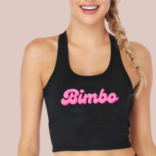 The Sleeveless Bimbo crop top shown being modelled.