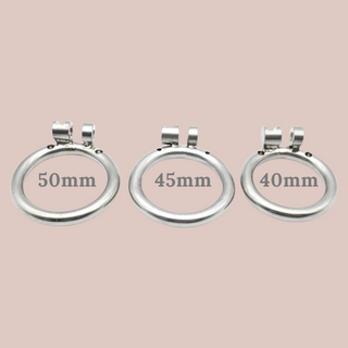 an image of the 40mm, 45mm and 50mm base rings that are designed to be used on a chastity cage with an integral lock.