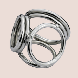 This circular style cock ring is designed to separate the cock and balls, you slide each into a separate hole, the double hole is for the penis.