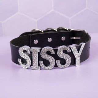 The Diamante Sissy Collar in black.