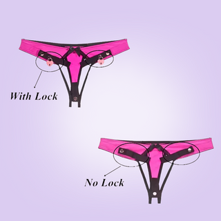 The FuFu Sissy Clip With Chastity Belt Thong is shown here with and without the padlocks in place, the padlocks do not have to be in place to make the belt work.