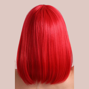 A back view of the red wig bob, you can see how it falls naturally to the shoulders