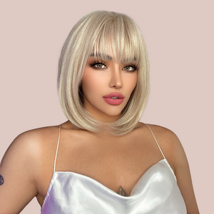 A front view of  the HOC180-1 Platinum Blonde Wig,  this is a truly stunning cut.