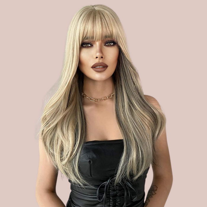 HOC0313  Long Straight Flowing Ombre Blonde Wig