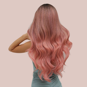 The back of the Pink Ombre 26" length wig from House Of Chastity, you can see how the hair flows down the back.