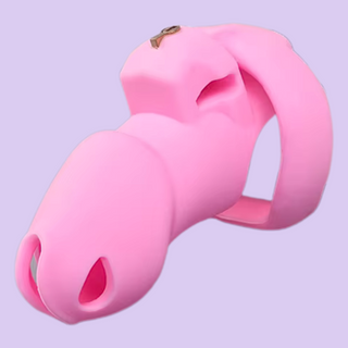 The HT V4 Silicone chastity cage shown here in pink, this is the standard size cage.