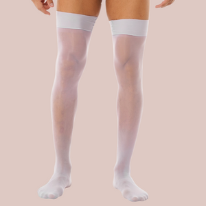 An image of the white stockings from House Of Chastity