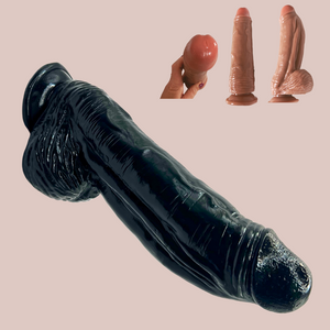 The realistic giant dildo shown mounted, it comes in two colours, black or flesh.