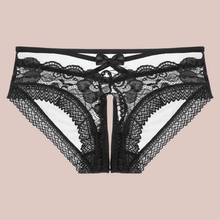 A front view of the black mesh and lace panties, you can see how delicate and pretty they are.