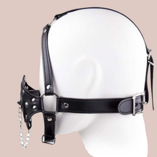 A side view of the Studded Head Gag, you can see how it would look when worn and buckled up.