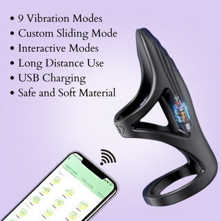 The cock ring has 9 vibration modes, custom sliding mode, Interactive mode, long distance use, USB charging, and safe and soft material.