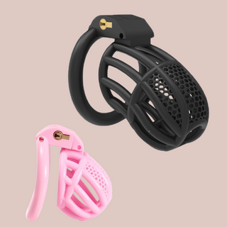 The Detained shown here in short and standard, the short cage is shown in pink and the standard cage is shown in black.