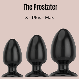The Prostater black anal plugs, you can see from left to right the X, Plus and Max.