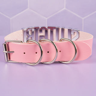 the rear view of the pink Slut Girl Collar